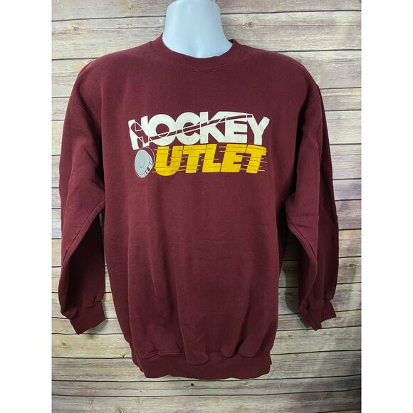 Vintage Hockey Outlet Sweater Adult Size Large Red'ish Purple Long Sleeve 90's - Picture 3 of 12